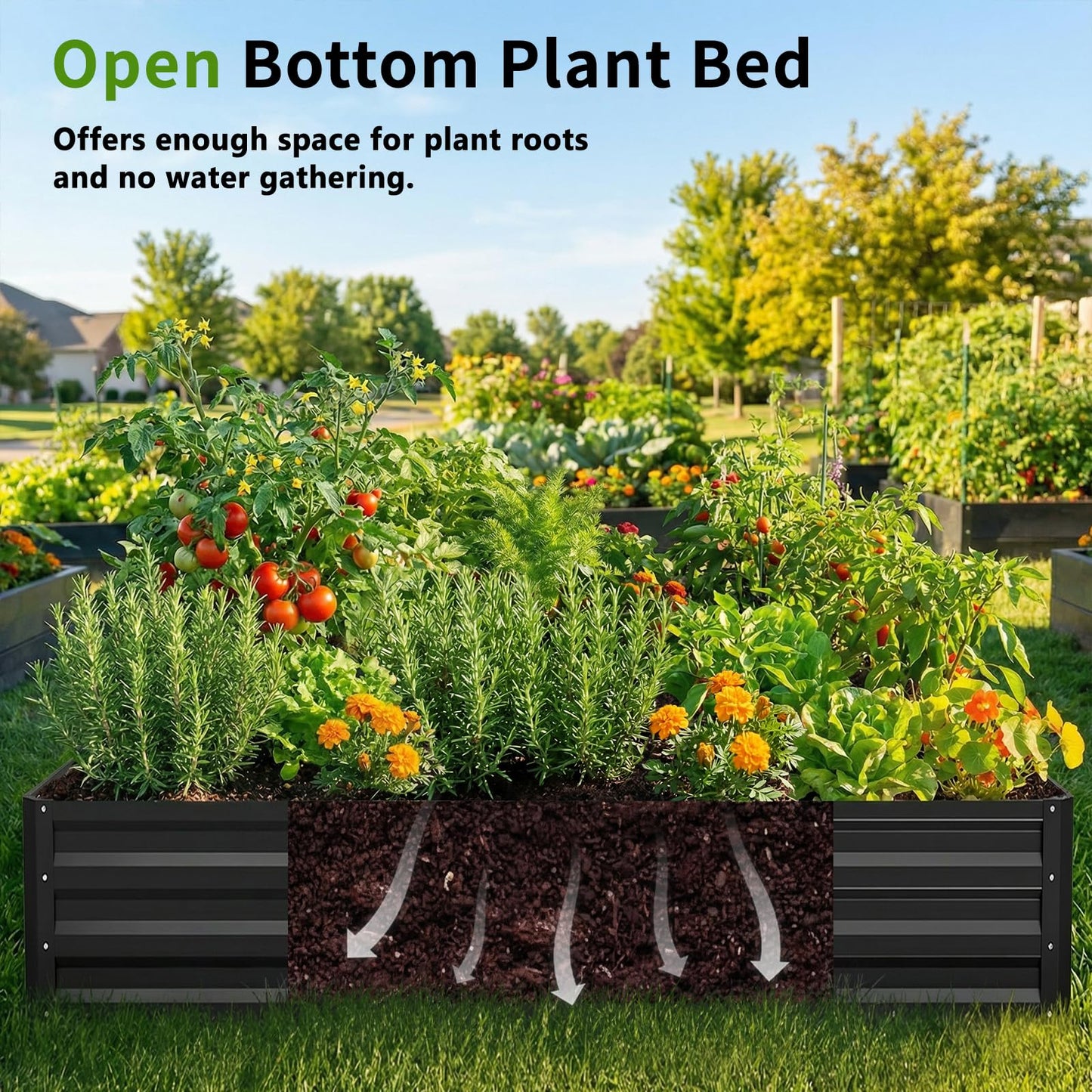 DoCred 3 in 1 Raised Garden Bed with 87in Tall Arch Trellis for Climbing Plants, Galvanized Planter Garden Box Outdoor for Gardening, Climbing Vegetables, Flower, Black