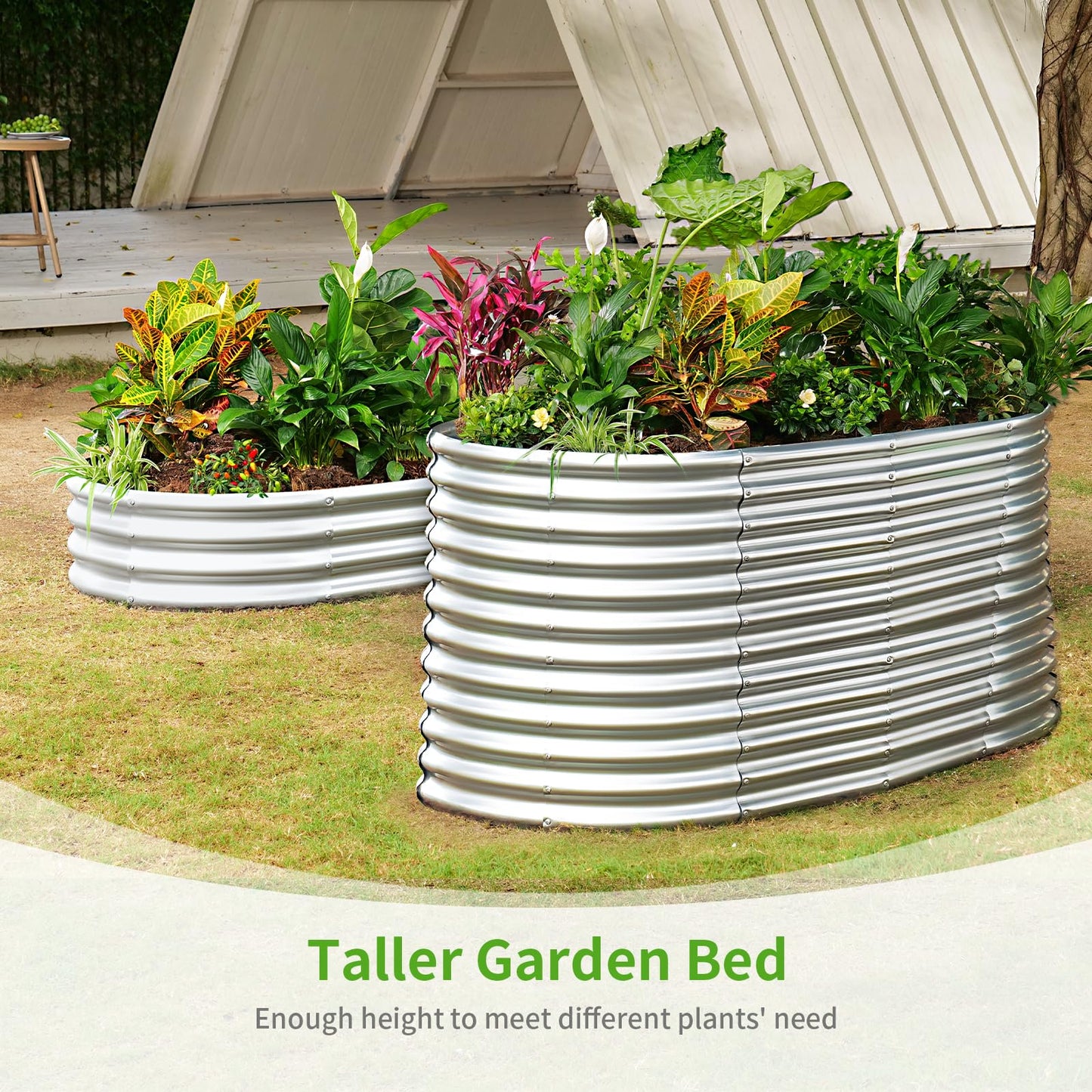 Land Guard 6x3x3ft Oval Galvanized Raised Garden Beds, Large-Capacity Metal Planter Box Outdoor, Durable Deep Raised Garden Bed 3ft Tall, Raised Beds for Gardening Vegetables, Classic Silver