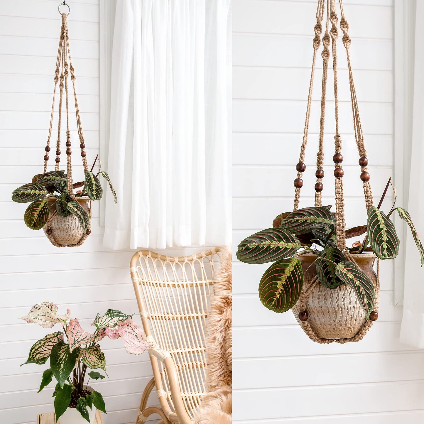 Mkono Set of 5 Macrame Plant Hangers Indoor 4 Different Size Hanging Planter Basket Flower Pot Holder 40"/35"/29"/23", Brown
