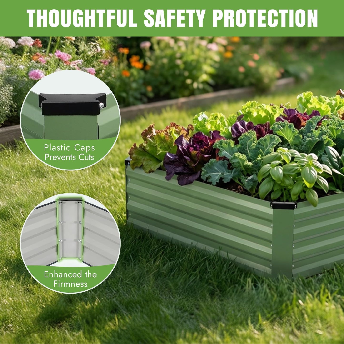 INNO STAGE Galvanized Raised Garden Bed Kits, 8x2x1ft Metal Raised Garden Beds Outdoor, Large Steel Raised Planter Bed with Gloves for Vegetables & Flowers Patio Ground Planter Box(Olive Green, 2PCS)
