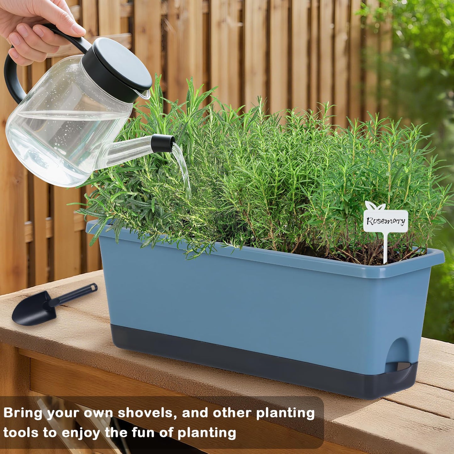 Window Box Planter 4 Packs, 17 Inches Rectangle Flower Pots with Drainage Holes & Trays, Pots for Vegetables, Herbs, Flowers, Garden Windowsill Balcony (Blue, 17 * 5.1 * 6 inch)