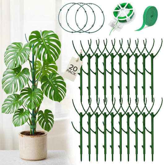 Monstera Plant Support Stakes Indoor - 20 Pack Stackable Garden Trellis for Potted Climbing Pothos Support - Durable All-in-One Tall Plant Sticks Pole for Modern Home Gardening (20 Pack)
