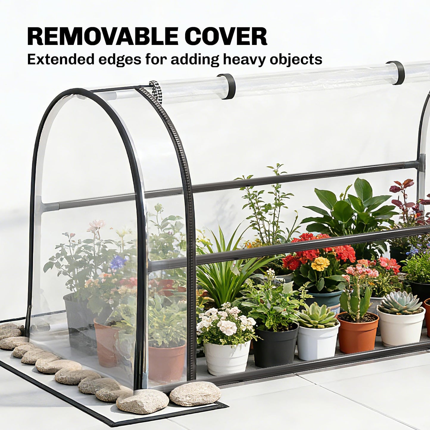 Outsunny Raised Garden Bed with Flip-Up Greenhouse Cover, Metal Elevated Garden Bed with Legs and Drainage Hole, Outdoor Raised Planter Box for Vegetables Herbs Flowers, 39.4" x 19.3" x 53.5", Black