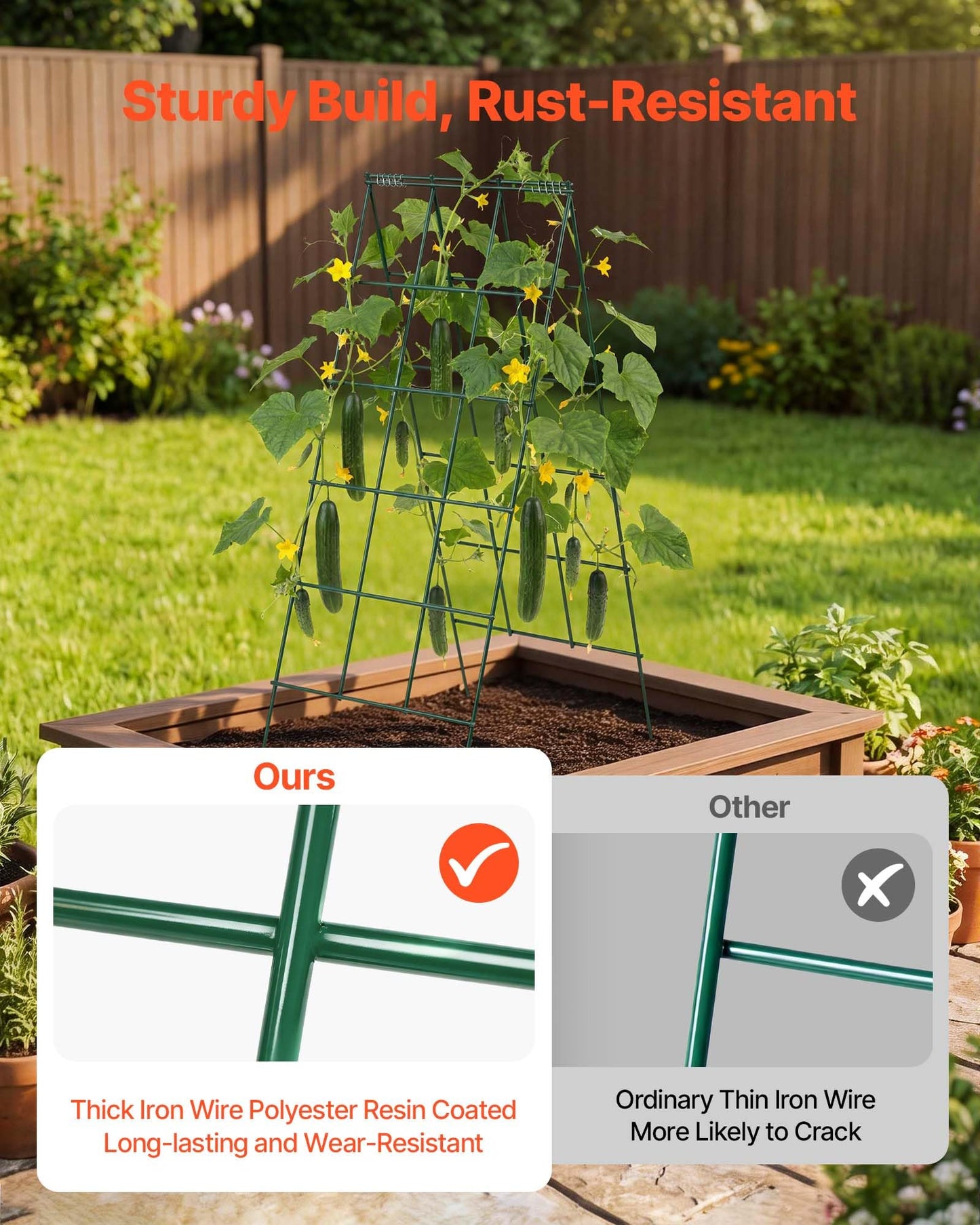 VEVOR Cucumber Trellis, 46" High Foldable A-Frame Garden Trellises for Raised Bed, 4 Panels, Metal Rustproof Outdoor Climbing Plant Support with 2 Plant Bags for Vine, Peas, Beans, Tomato, Flowers
