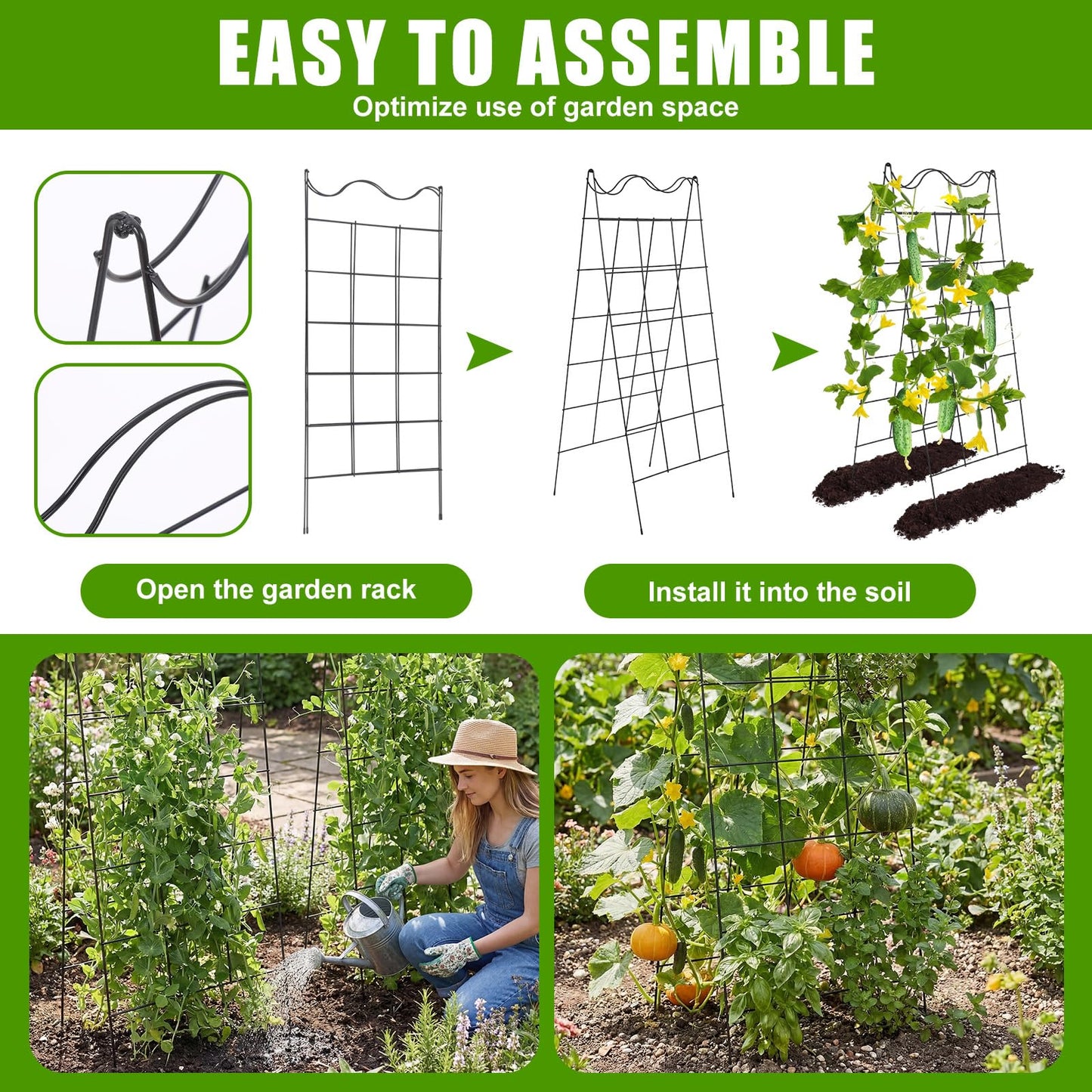 Wesiti 2 Pack A Frame Garden Trellis for Raised Bed, 16.5 x 40 Inch Heavy Duty 5 mm Steel Cucumber Trellis Foldable Climbing Plant Support for Cucumbers Tomatoes Peas Squash Zucchini Vine Vegetables