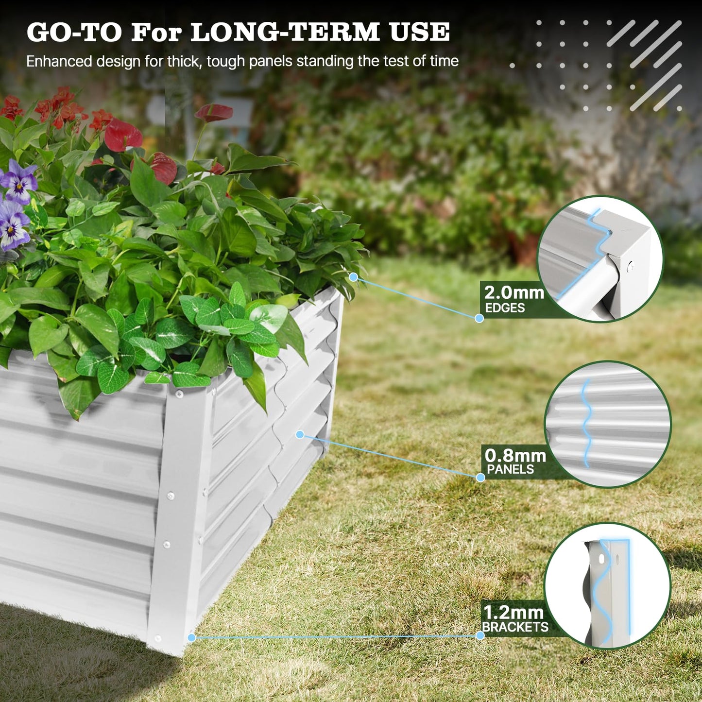 A ANLEOLIFE 4X4X1.5 ft Galvanized Raised Garden Beds Outdoor, Square Metal Planter Box for Planting Vegetables Flowers Herb, Anti-Rust & Easy-Setup, Antique White