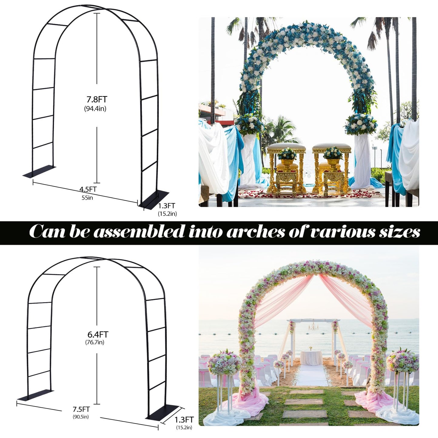 Thickened Tube Garden Arch Trellis, 4.6 * 7.8 or 6.4 * 7.5Ft, Metal Archway Arbor Stable Outdoor Garden Trellis for Climbing Plants, Party Wedding Arch Decoration