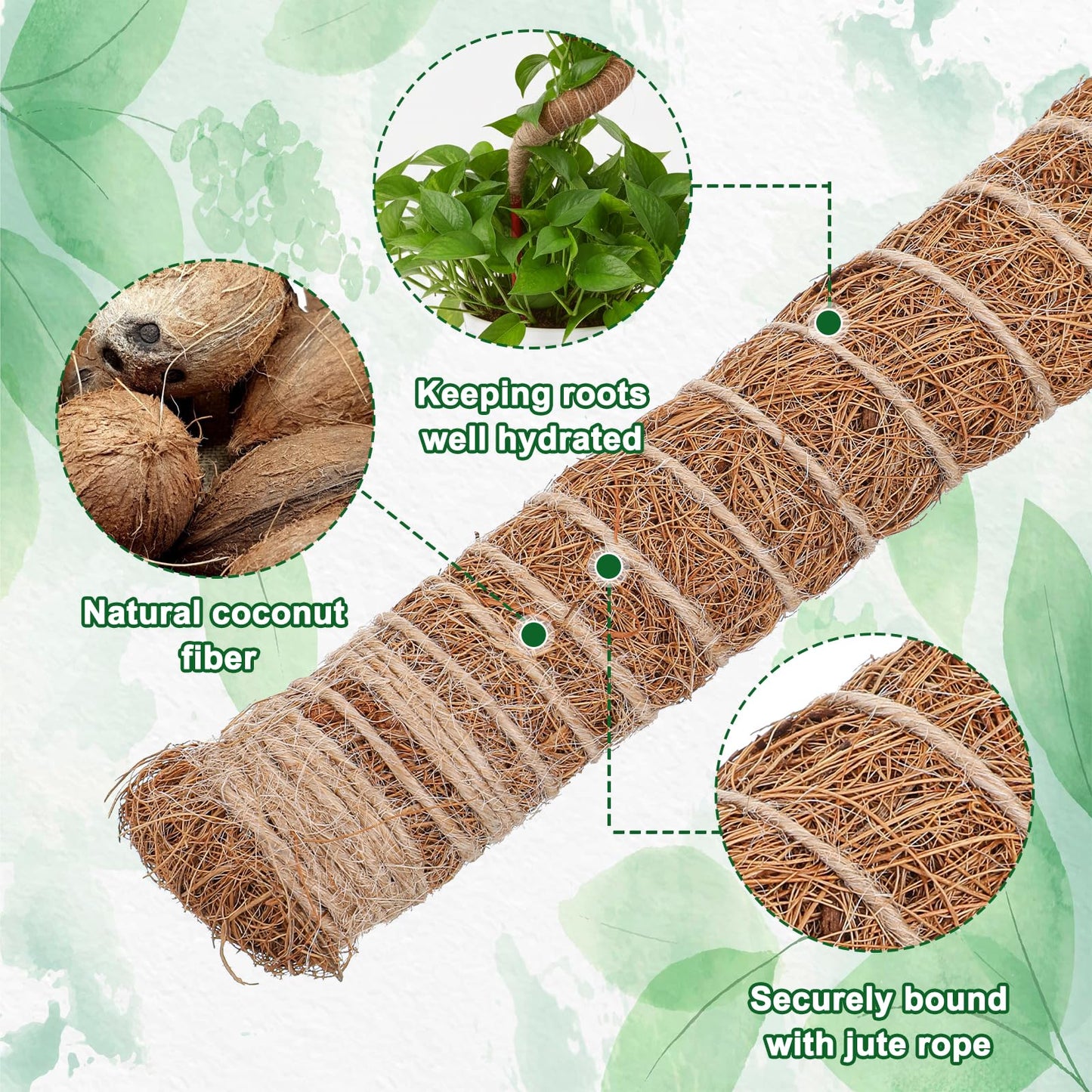 Afcabakila 4 Pcs Bendable Moss Pole for Monstera Plant Support, 24” Natural Handmade Coir Pole Stick for Climbing Plants Indoor Plant Stakes Real Moss Poles for Potted Plants to Grow Upwards