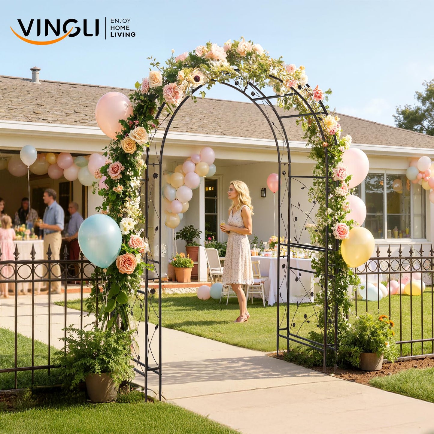 VINGLI Garden Arbor, Arch for Wedding Ceremony Party, Christmas Garden Decor Steel Garden Trellis for Plant Climbing, Pergola for Garden, Backyard, Lawn (Arch Top, Bronze)