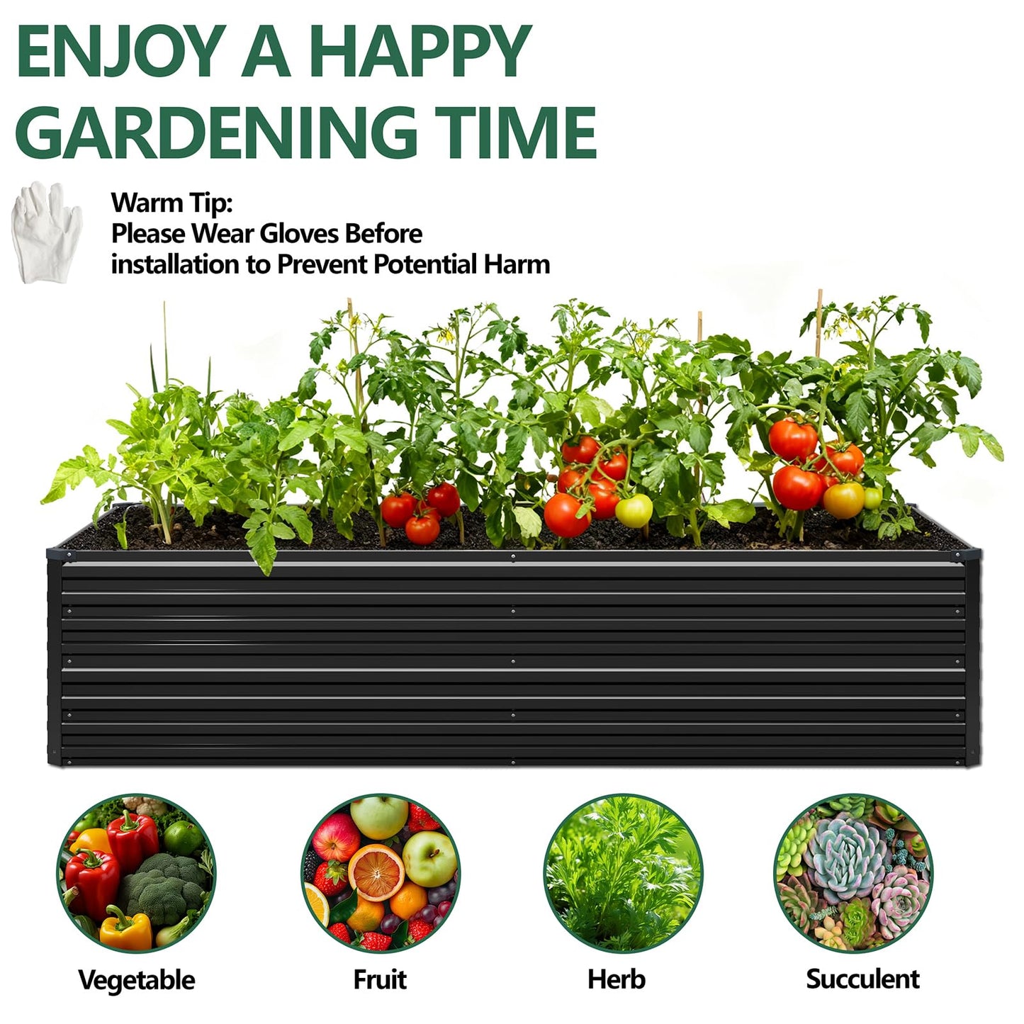 Vengarus 8x4x2FT Galvanized Raised Garden Bed Kit, Deep Root Planter Box Outdoor Large Planter Raised Beds for Planting Flowers,Vegetables and Herbs-Black
