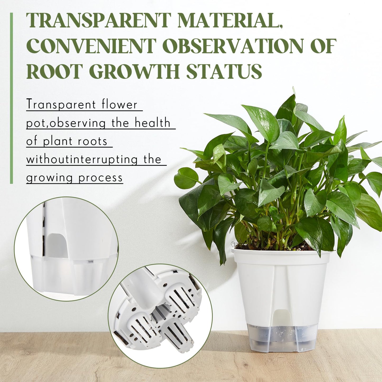 Wonderjune Self Watering Pots for Indoor Plants with Deep Reservoir and High Drainage Holes for Outdoor Plants and Flowers, Bare Root Planter(4.72'', 5.91'', 7.09'',White,9 Pcs)