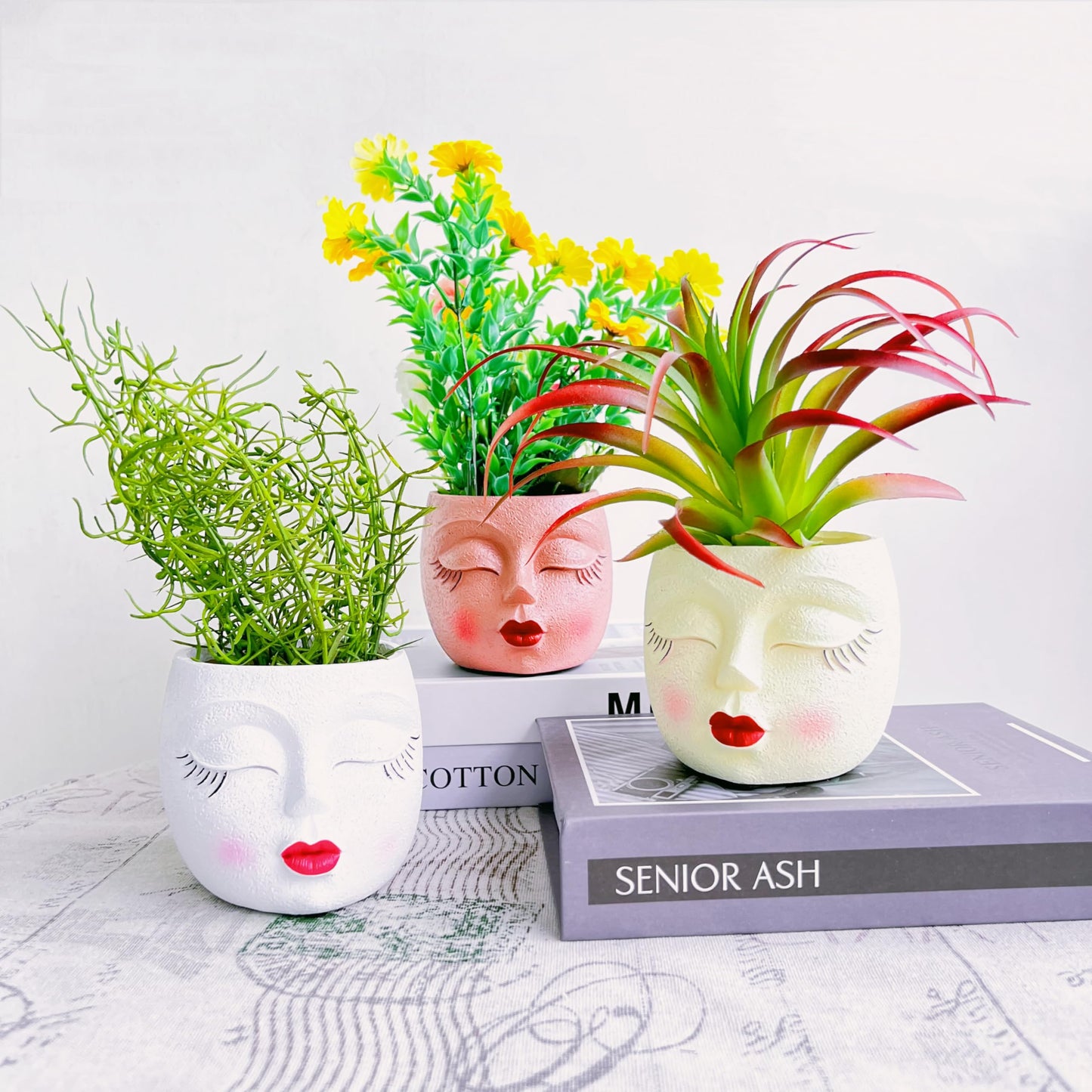 EylbKey Handcrafted Head Planter Pot Lady Face Planters Cute Flower Pot for Succulent Funny Resin Head Face Planter with Drainage Lightweight Brown 1Pack