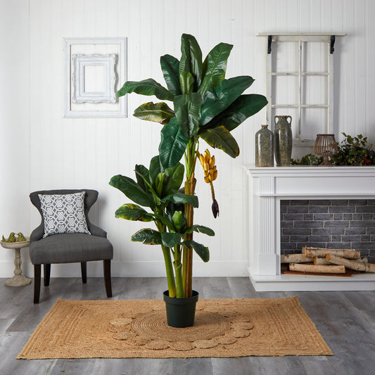 Nearly Natural 5226 6ft. Triple Stalk Banana Silk Tree , Green , 53.25" x 13" x 11.5"