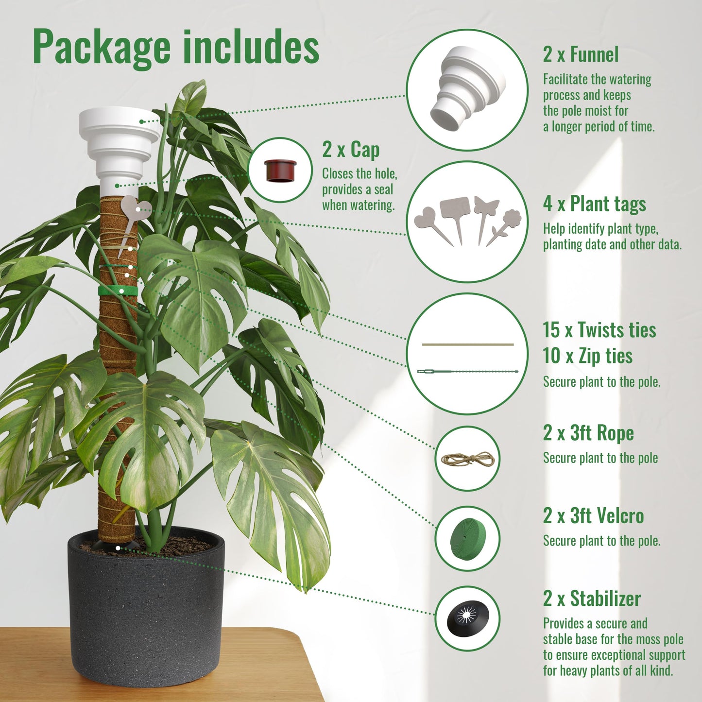 Organo Republic Moss Pole Monstera Plant Support Stakes - 2x26.4 or 48.7" Unique Self-Watering, Extendable Coco Coir Pole for Climbing Plant Supports for Potted Plants Indoor, Totem Pole for Pothos