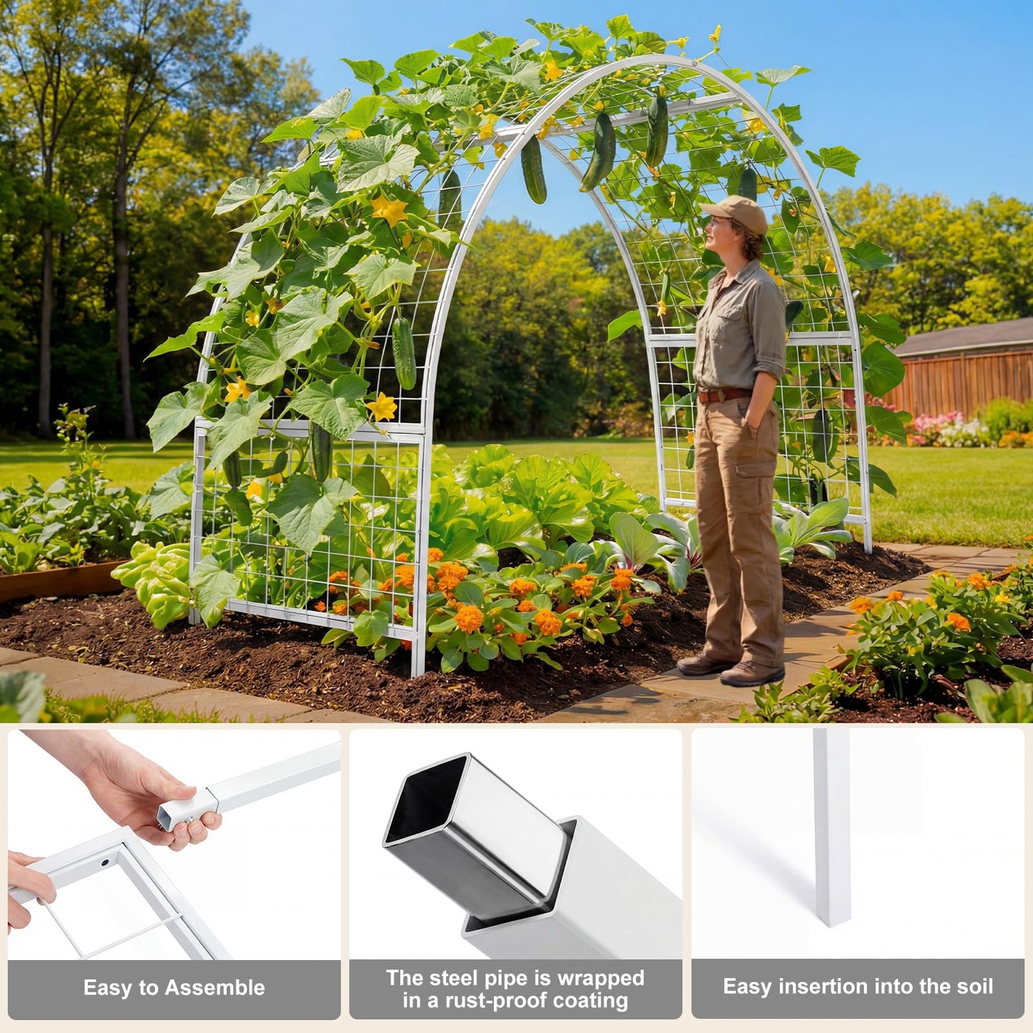 Newtay Arch Trellis for Planter Box Garden Wide Arbor Trellis Metal Arbor for Climbing Plants, Vegetables and Flowers Decorative Outdoor(White,6 x 2 x 6 ft)