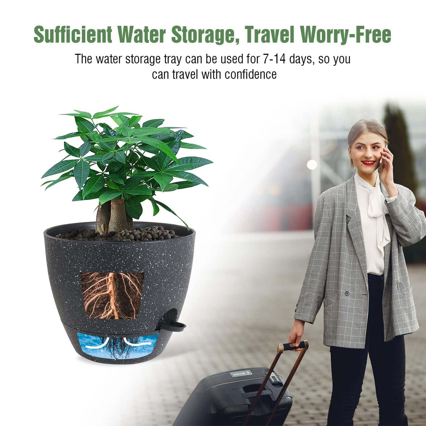 UOUZ 12inch 2Pack Large Self Watering Planters, Plastic Plant Pots with 60oZ Removable Deep Reservoir and Multi Mesh Drainage Holes for Indoor Outdoor Garden Plants and Flowers, Black Speckles
