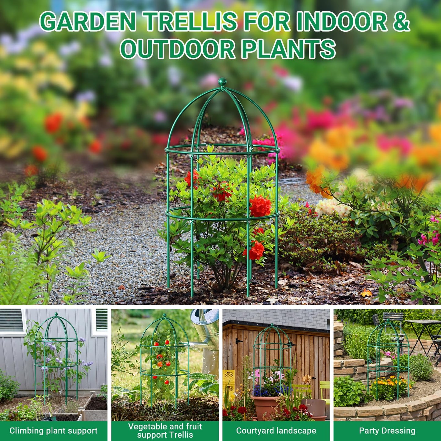 UrGROWA 3 Pack Metal Plant Cage Support, 31.5" H Peony Support Tomato Cage Garden Rose Obelisk Trellis Supports Tower for Clematis Vine Jasmine Supports Outdoor Indoor