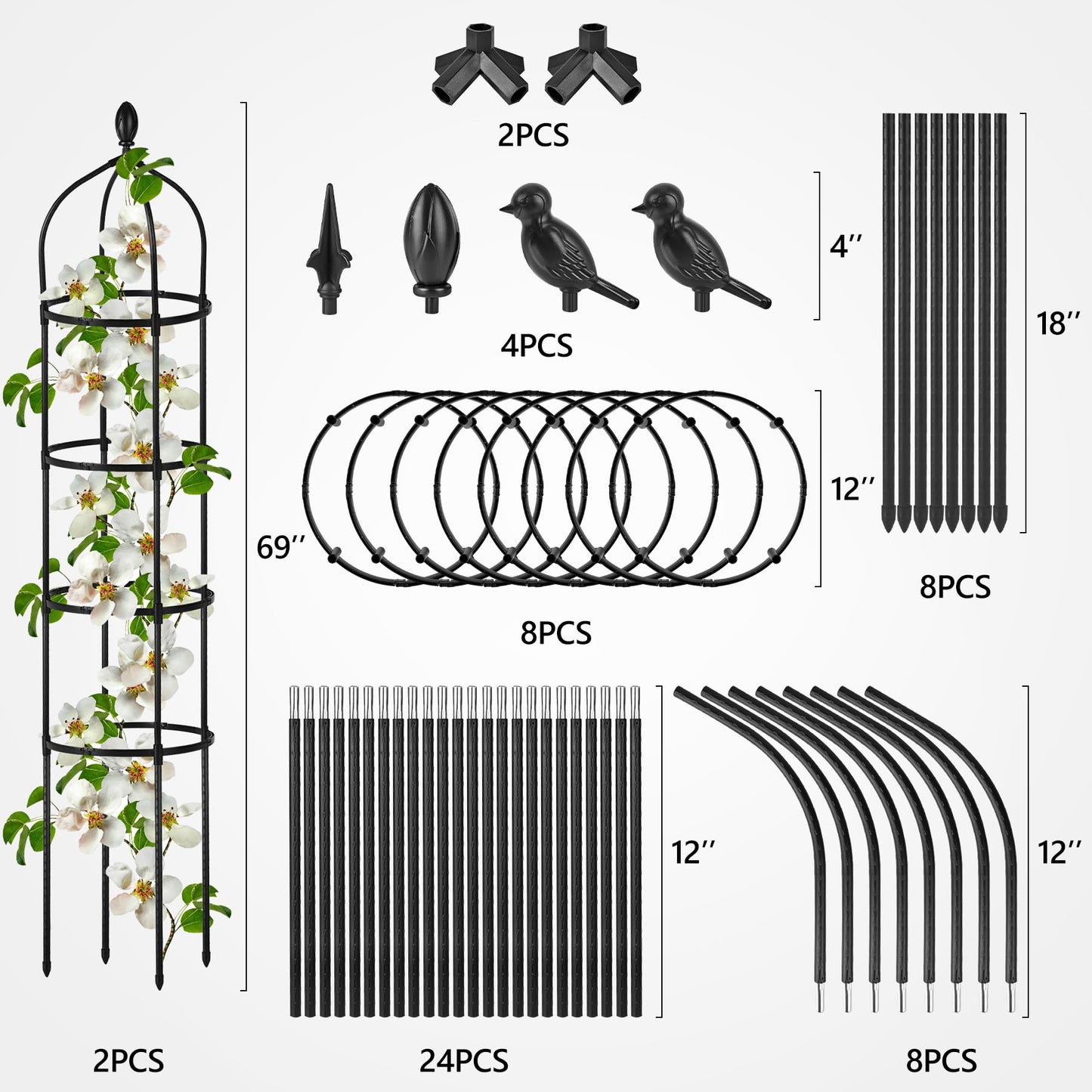 2 Pcs Garden Obelisk Trellis for Climbing Plants Outdoor 6 Ft Rose Bush Round Trellis for Pots Rustproof Metal Pipe with Plastic Coated Plant Flower Trellises for Clematis Vine Jasmine Support