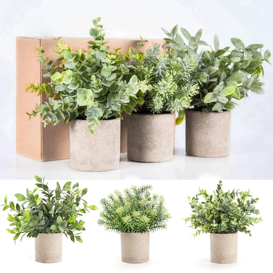 Der Rose 3 Pack Mini Potted Fake Plants Artificial Plastic Eucalyptus Plants Topiaries for Home Office Desk Farmhouse Shelf Room Bathroom Decor(Sage Green)