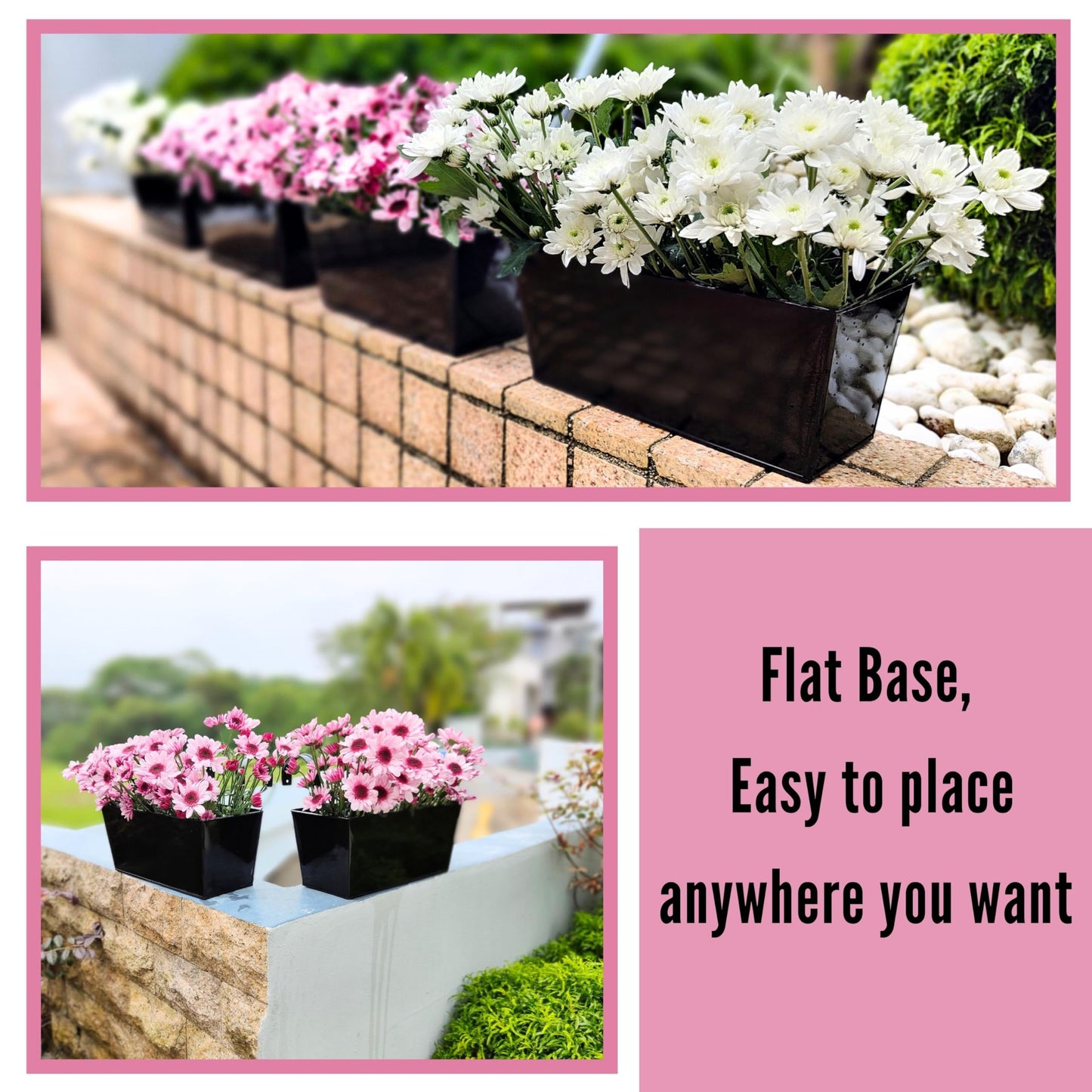 LaLaGreen Rail Planter (16 Inch, 3 Pack) Rectangular Metal Hanging Flower Iron Outdoor Deck Decoration Railing Fence Balcony Gardening for Apartment Patio Planters Modern Garden Style Porch Decor