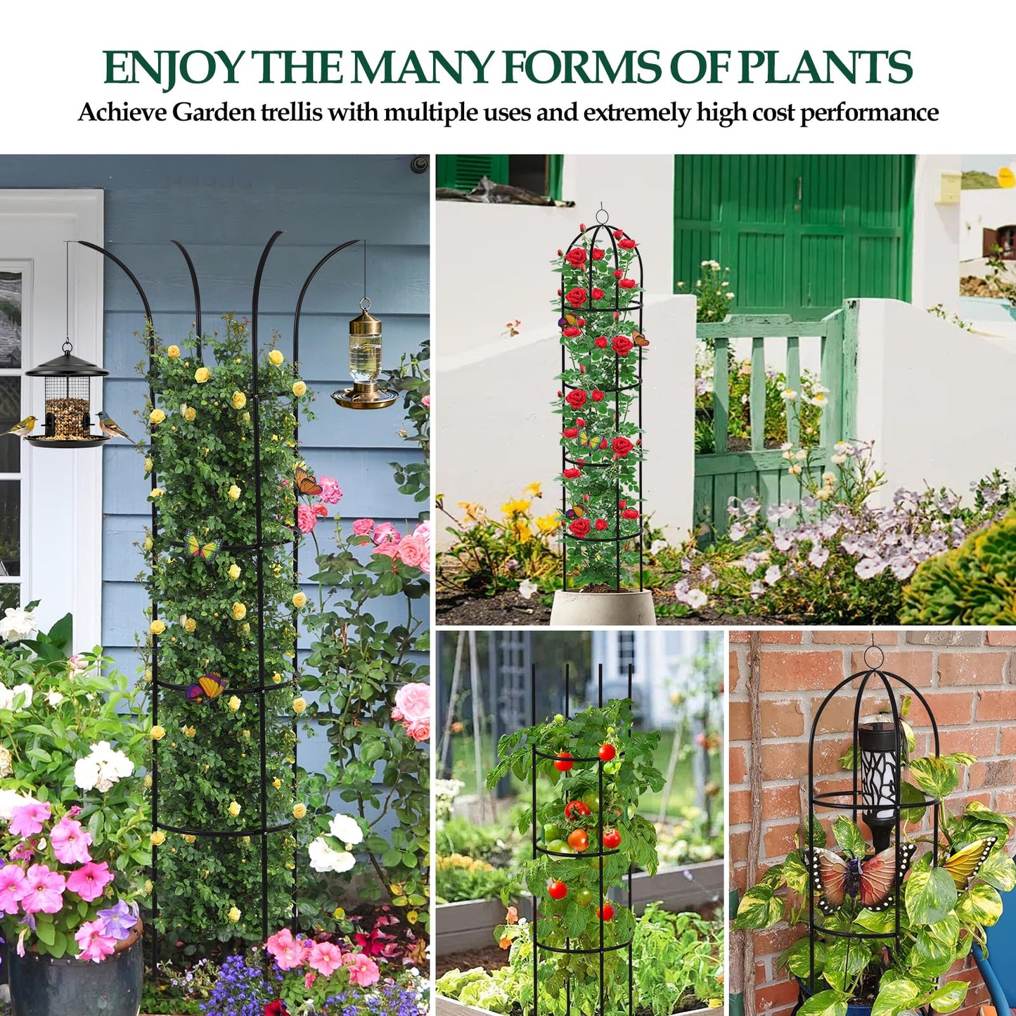 100% Metal Garden Obelisk Trellis for Climbing Plants Outdoor, 6.6ft Tall Metal Plant Support with Garden Twist Tie for Tomato Cucumber Pea Ivy Vines Rose Clematis Potted Plant Trellis 1 Pack