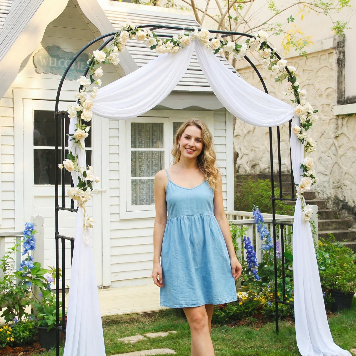 FLOHOVER Garden Arch Trellis, 95.8" H x 70.9" W Garden Arch Arbor for Climbing Plants Outdoor, Lightweight Metal + PE Coated Archway Trellis, Rose Support Frame for Flowers, Black