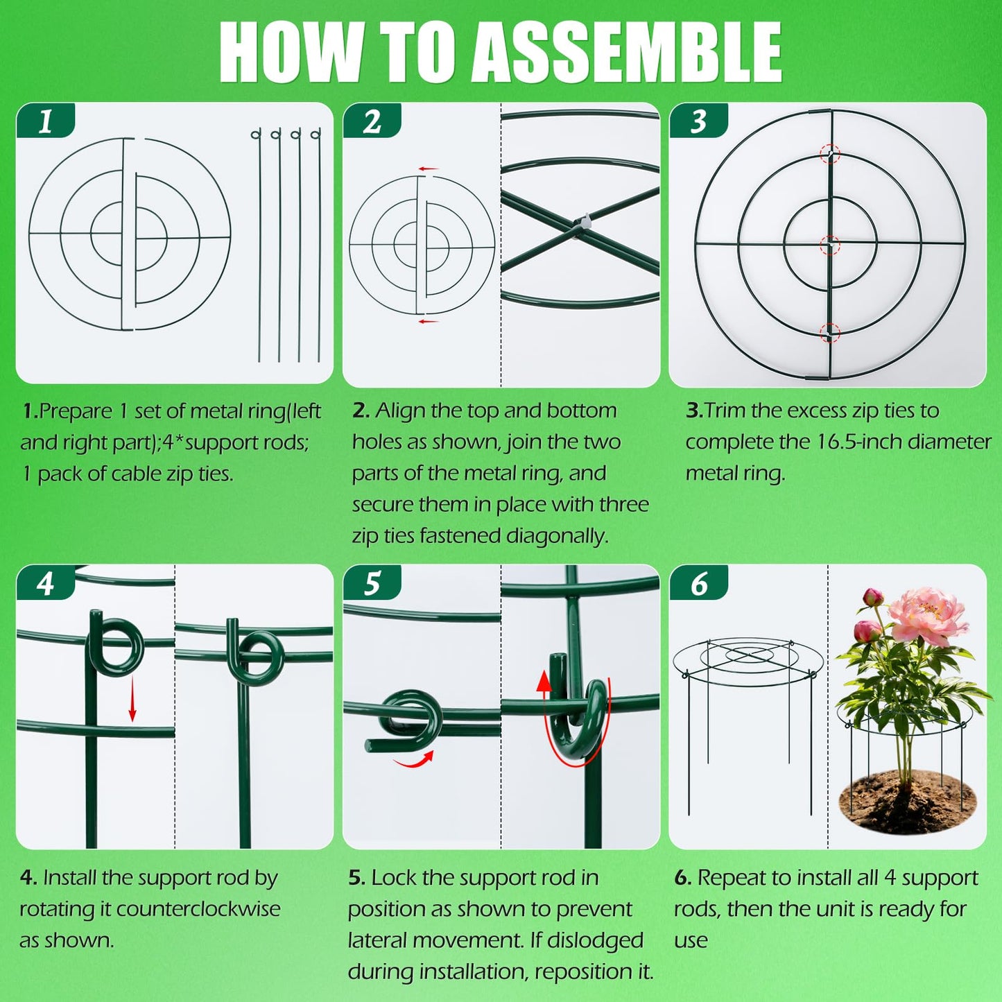 Peony Cages and Supports 8 Pack, 16.5 x 20 Inch Heavy Duty Plant Support Cage Set for Peonies, Roses & Tomatoes – Garden Stakes & Plant Cages for Outdoor Plants (8 Pack, 16.5 x 20 Inch)