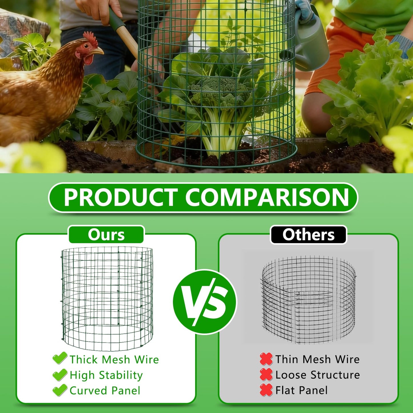 8 Pack Plant Protectors from Animals, 12''x14'' Metal Plant Cages for Outdoor Plants, Garden Plant Protector with Stakes & Zip Ties, Keep Rabbits Squirrels Out, Plant Cage for Flowers Vegetables