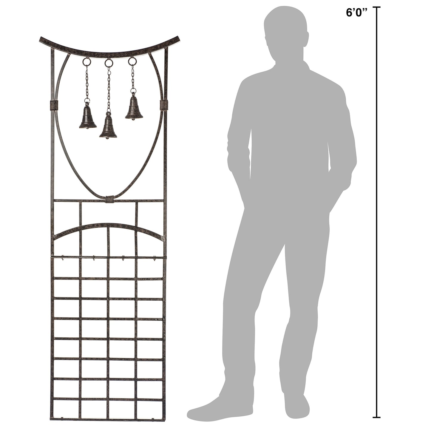 H Potter Bell Garden Trellis 67" Installed Height — 26-Lb Heavy Duty Iron Climbing Trellis with Decorative Bells — 79" Overall with Ground Spikes, Freestanding Outdoor Trellis