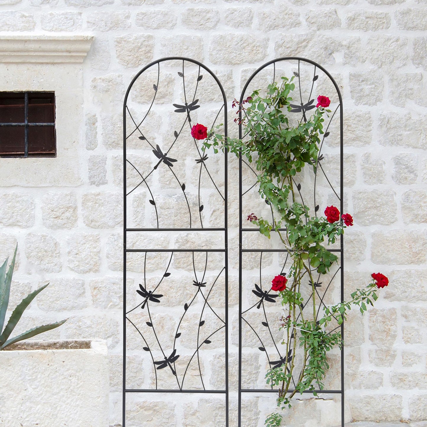 2 Pack Large Garden Trellis Heavy Duty Rustproof Iron Plant Trellis for Potted Plant Support Metal Climbing Rose Trellis Vine Vegetable Cucumber, Black -71" H x 19.7" W