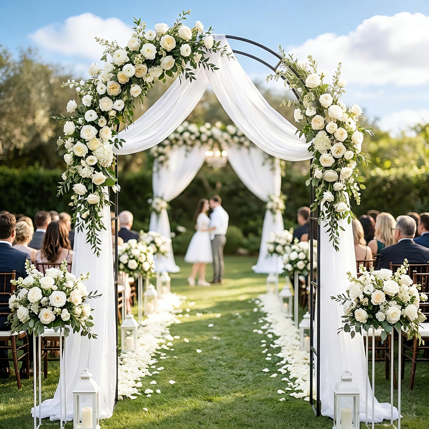 Outsunny 8 ft Steel Garden Arch, Garden Arbor Trellis with Large Base for Climbing Plants, Roses, Vines, Wedding Arch Stand for Outdoor, Lawn, Backyard, Black