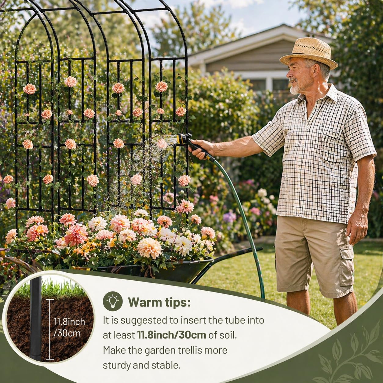 Carotex Garden Arch, 98.5’’x94.5’’ Arbor Trellis, Garden Arch Trellis for Climbing Plants Outdoor, Arbor for Flower, Climbing Vine Vegetable, Fruit and Lawn(Black)