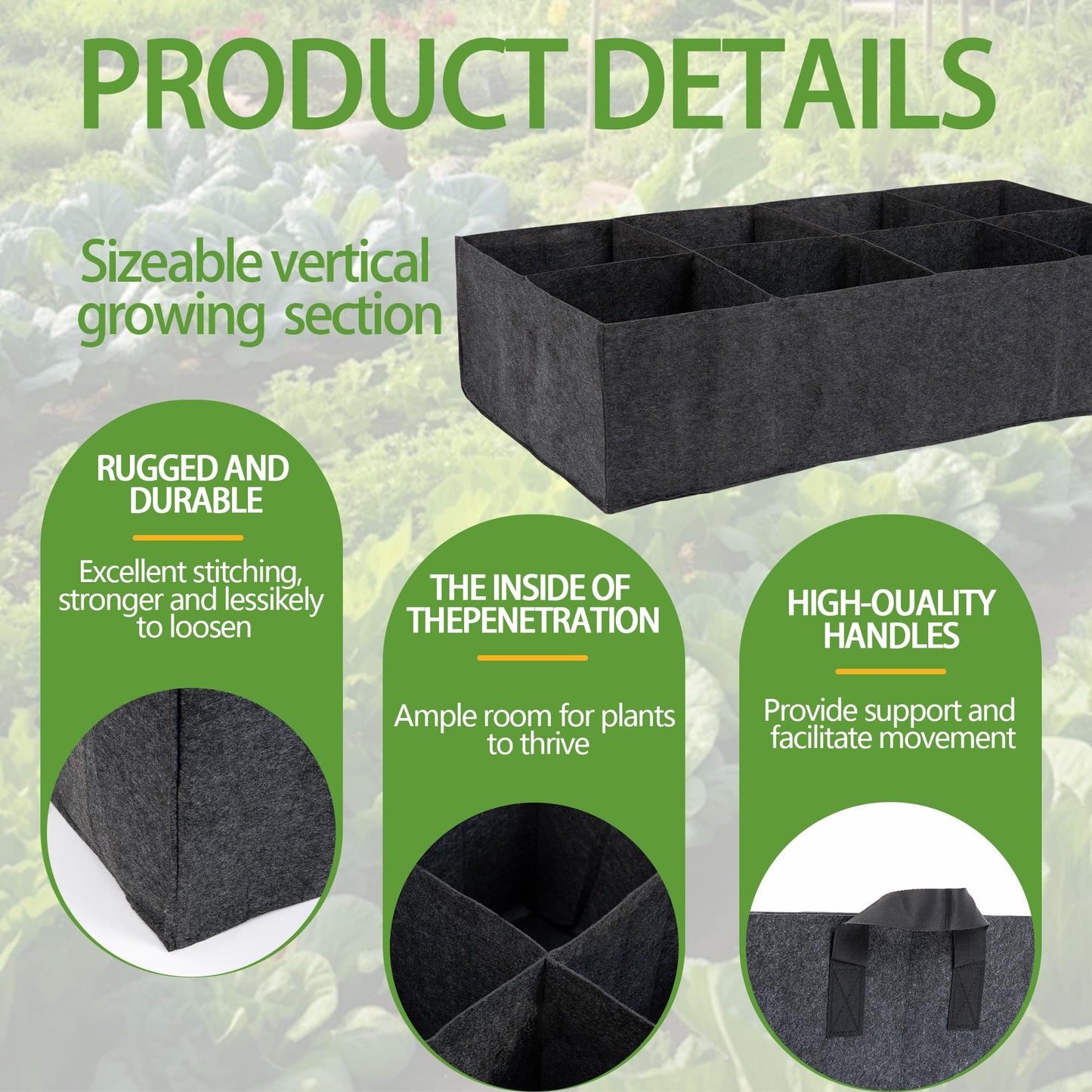 FVOTNW 8 Grids Fabric Raised Garden Beds, 4x2x1ft Thickened 400G Square Fabric Grow Bags with Handles,Indoor Outdoor Fabric Plant Pots Planter for Vegetables, Herbs, Flowers