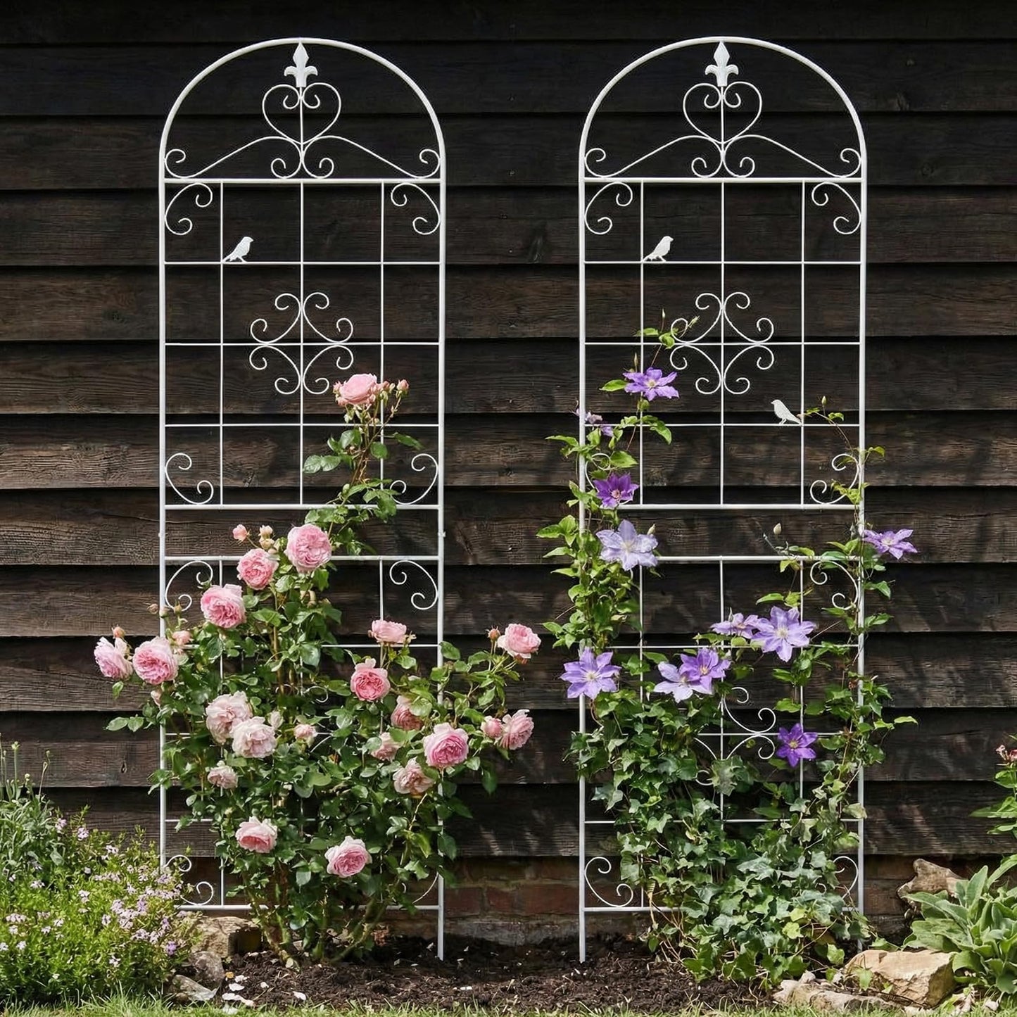 Garden Trellis for Climbing Plants Outdoor, Maidapulu 2 Pack 70.8x19.6 Inch White Metal Trellis - Rustproof Lattice Support Panel with Easy Assembly for Roses, Clematis, Cucumbers, Vegetable Garden