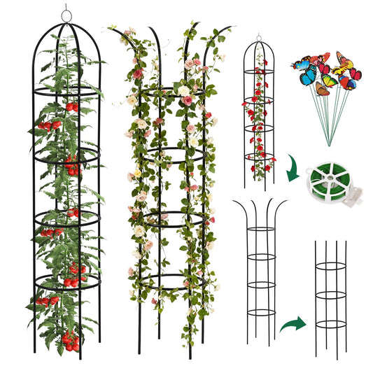 Wellsign 100% Metal Obelisk Trellis for Climbing Plants Outdoor Garden Tower Trellis 6.6ft, Plant Support with Garden Twist Tie for Tomato Cucumber Ivy Vines Rose Potted Plant Trellis Indoor 2 Pack