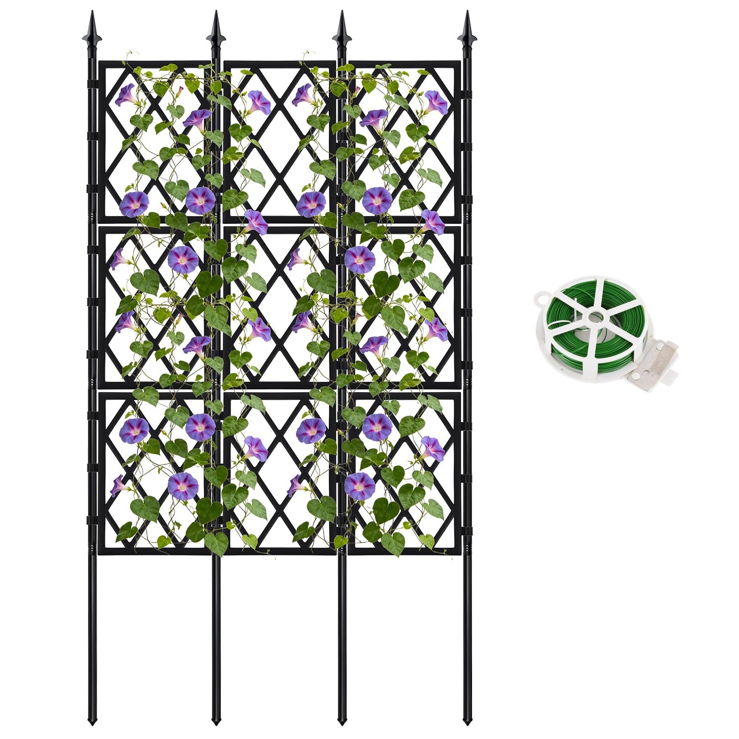 DEVISEFUN 5.25FT Metal Garden Trellis for Climbing Plants Outdoor and Indoor, Black Iron Pipe Support Fence Climbing Plant Frame Wall Trellis with Garden Twist Tie for Ivy Vines Vegetable Flower