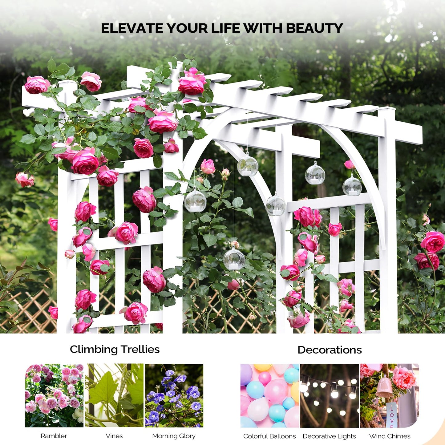 VINGLI Garden Arbor, PVC Wedding Arch for Ceremony Party, Garden Trellis for Climbing Plants Outdoor, Arch Backdrop Stand for Garden, Backyard, Lawn, Wedding