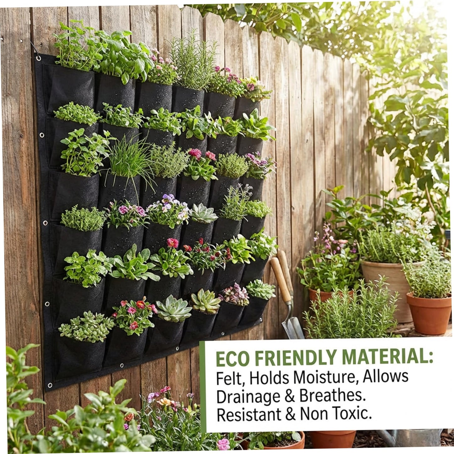 Uanqfegy Vertical Garden Planter, 36 Pocket Living Wall Planter - Thick Non-Woven Fabric Planting Bag, 39.4x39.4 Black