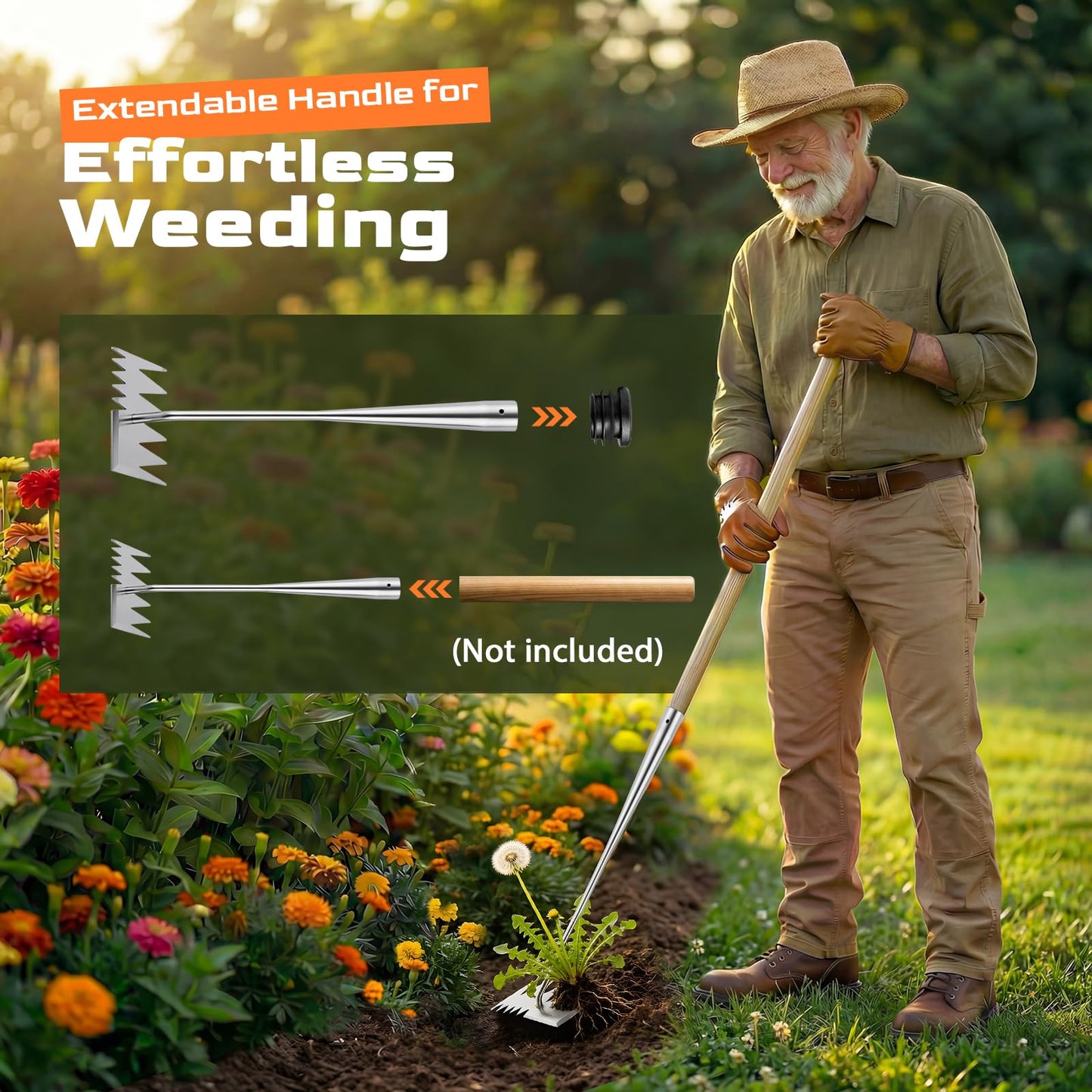 LOOHOI Weed Puller Tool, Heavy-Duty Stainless Steel Weeding Tool with Extendable Handle, Portable Garden Weed Removal Tool for Vegetable Gardening Backyard Farm Planting & Weeding