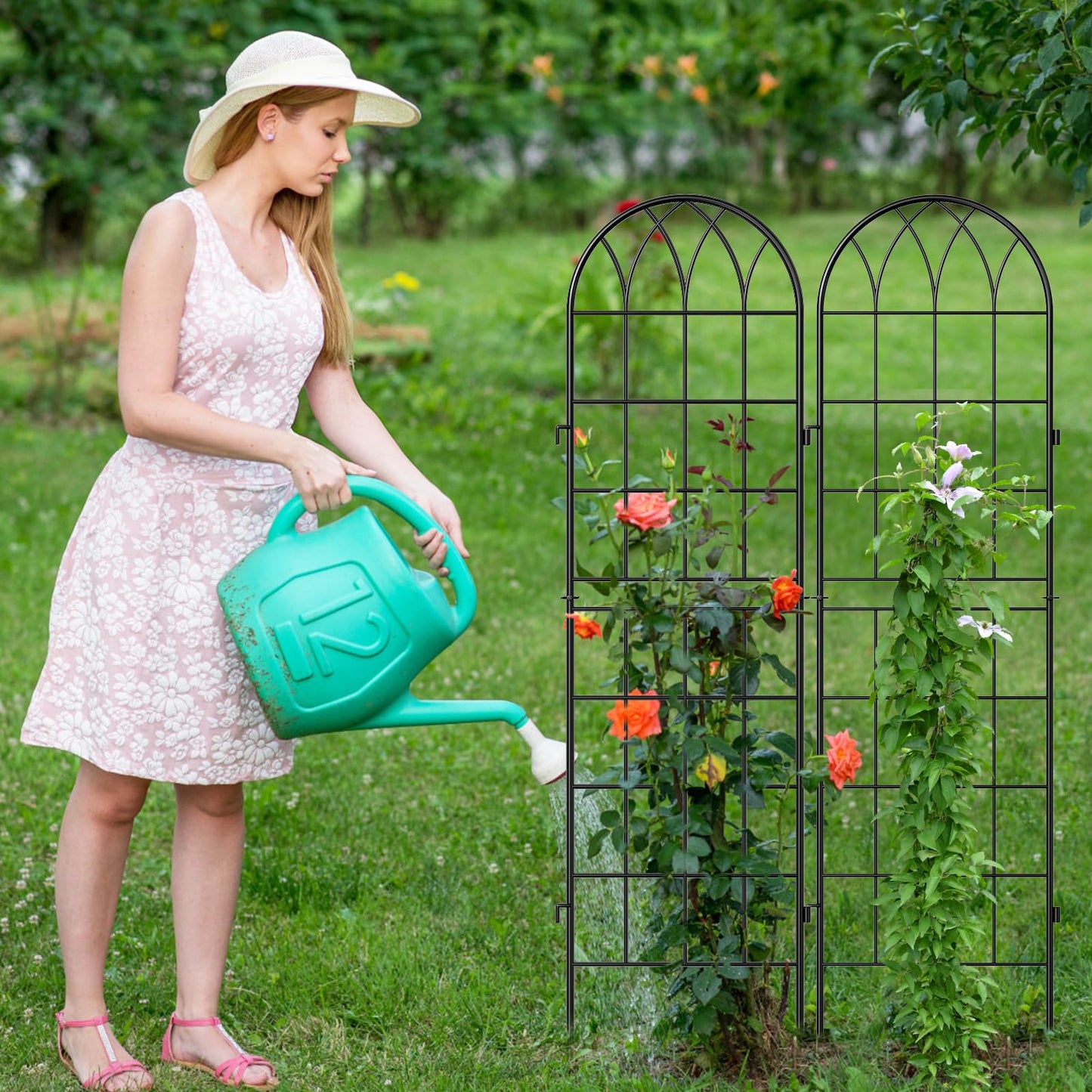 SUNYRISY 4Pack Metal Garden Trellis for Climbing Plants Outdoor, 59x16in Metal Plant Support for Flowers Tomato Cucumber Rose Vegetable Garden Courtyards Lawns Decoration, Black