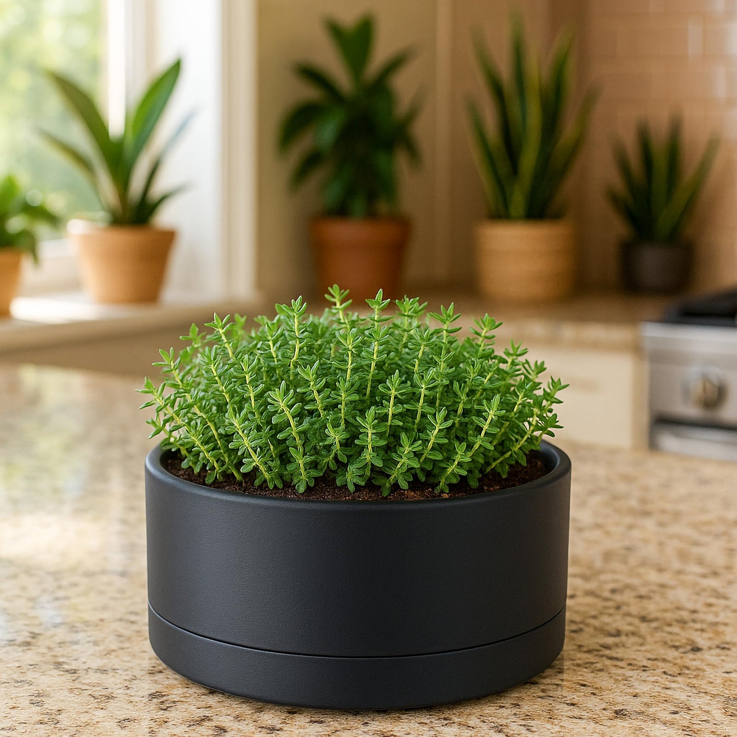D'vine Dev 8 Inch Plastic Shallow Planter, Large Round Succulent Plant Pot with Drainage Hole and Sauce, Decorative Bonsai Pot for Indoor Plants, Black, 76-Z-B-1