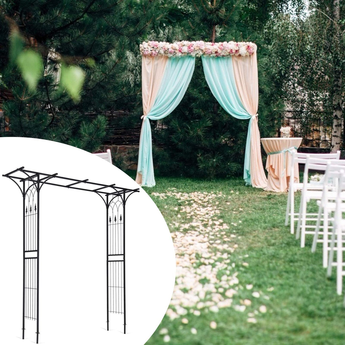 Safstar Metal Arch, 81-Inch Outdoor Garden Arbor for Various Climbing Plant Flower, Wedding Arch Backdrop Arch Stand for Wedding Garden Bridal Party Ceremony Decoration, Easy-to-Assemble, Black