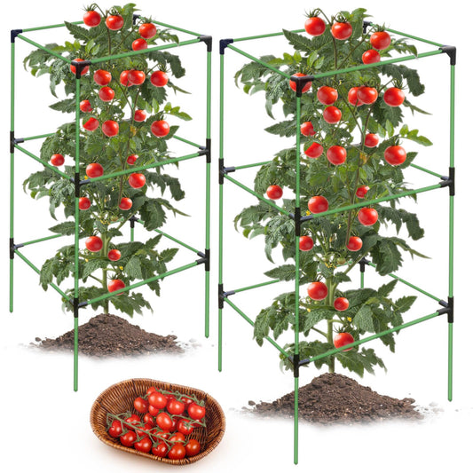 2 Pack Tomato Cages for Garden,Square Tomato Plant Cage Support Heavy Duty Pole 57*15.4*15.4 Inches,Steel Plant Tower Stakes,Cherry Tomato Trellis Cucumber for Climbing Vegetables Flowers Fruits-Green
