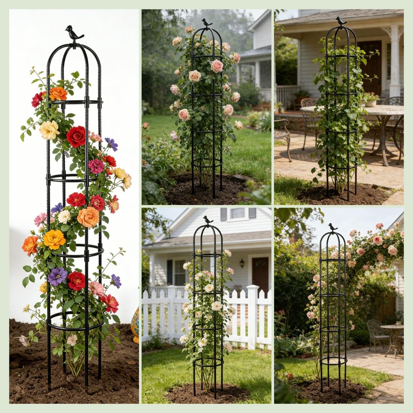 Lancisism Garden Obelisk Trellis for Climbing Plants Outdoor - 6.3 Ft Plant Support Round Trellis for Potted Plants Indoor - Rustproof Plastic Coated Tomato Cage for Vines Flowers Fruits Vegetable