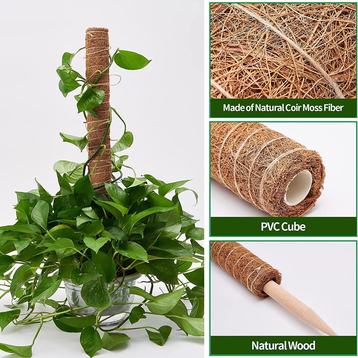 Eibikdi 8 Pcs Moss Pole for Plants Monstera, Plant Support Stakes for Indoor Climbing Plants Grow Upwards, with 65ft Twist Ties, 13ft Jute Rope, 6.5ft Hook-and-Loop Strip