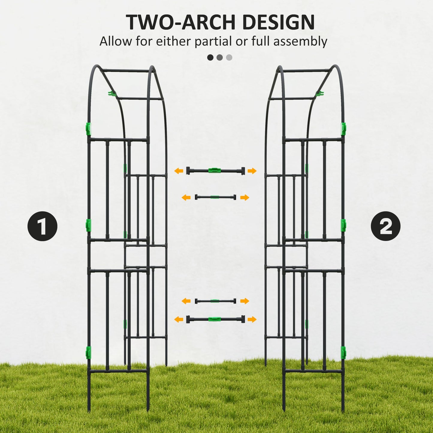 Outsunny Garden Arch Trellis, 8 FT Tall Metal Plant Trellis Support with Climbing Net, Outdoor Cucumber Trellis for Climbing Plants, Flowers, Vegetables
