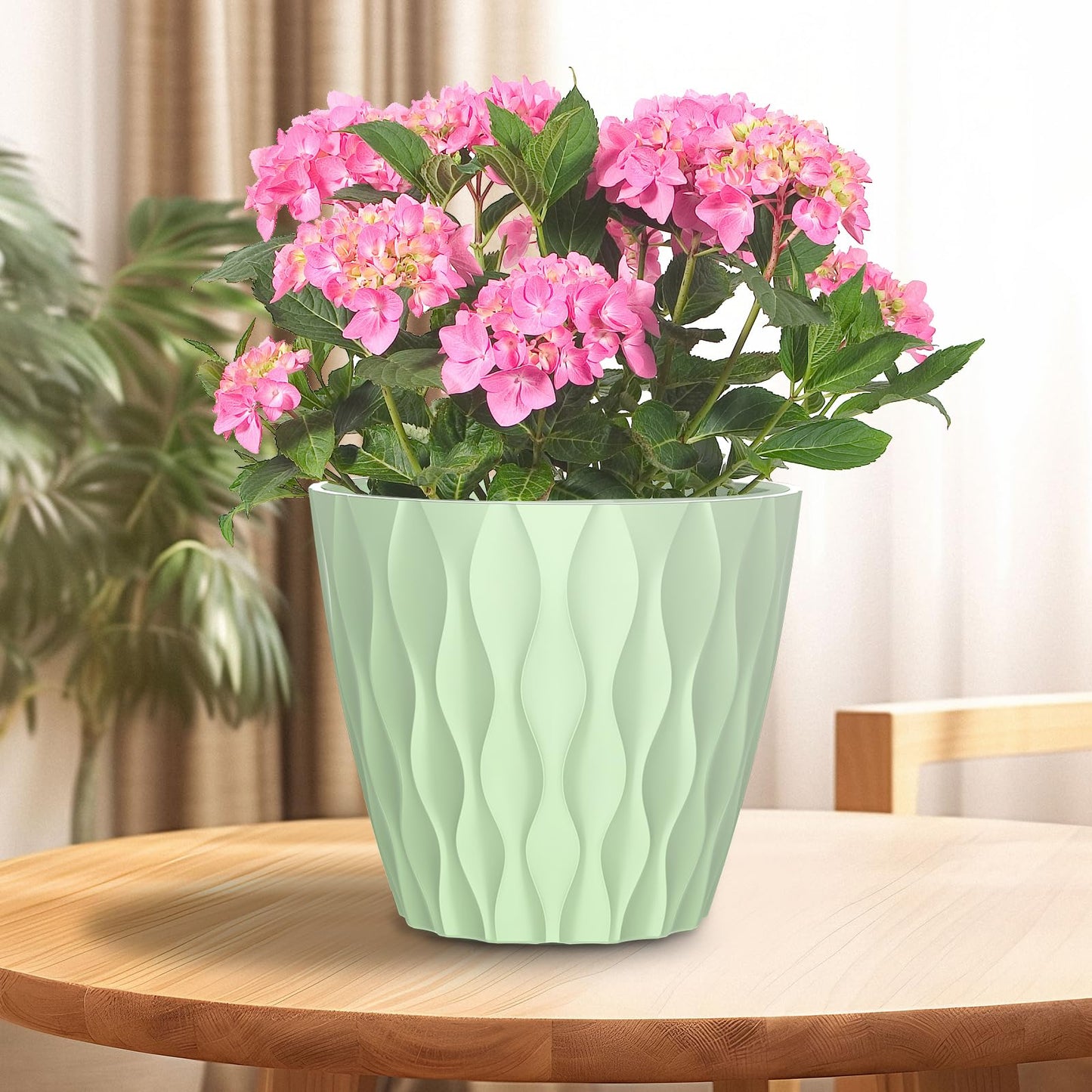 GDJUQZ 6 Pack 7 Inch Indoor Plant Pots with Drainage Holes, Outdoor Plastic Decorative Flower Pots, Garden Planters with Tray Saucers for Orchids, Violets, Succulents, Herbs, and Other Plants