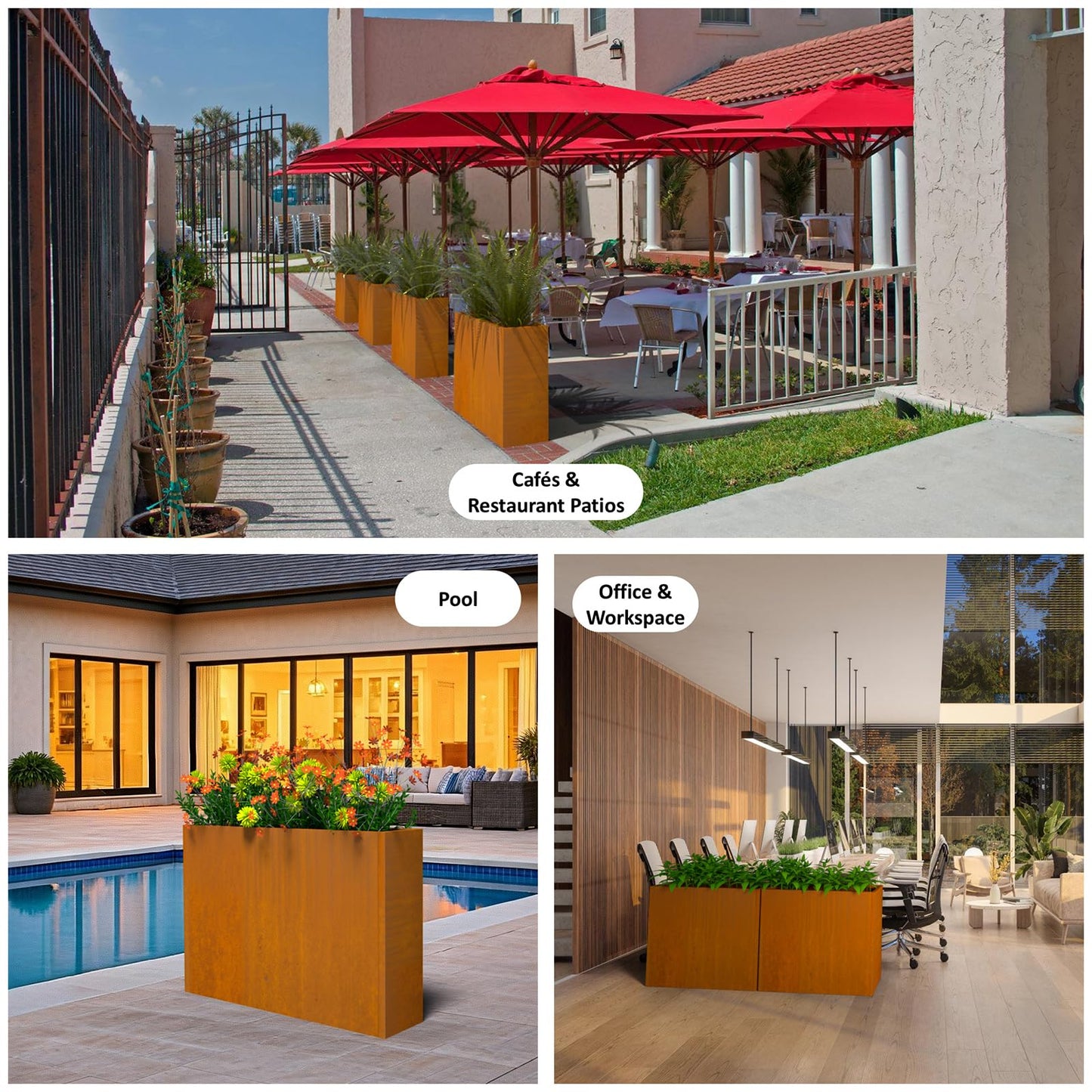 WIZWERK Modern Metal Planter Box 36" L x 9" W x 26" H – Rectangular Cor-Ten Steel Raised Garden Bed with Drainage Holes & Removable Shelf – Outdoor & Indoor Flower Planter for Patio, Yard & Porch