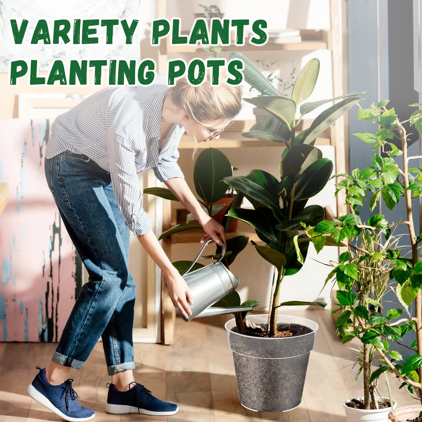 Maxcheck 16 Pcs Clear Nursery Pots with Drainage Holes Pack, Large Transparent Plastic Orchid Pots for Repotting Indoor Plants, Heavy Duty Planter for Monstera, Aroids, Root Observation (8+9 Inch)