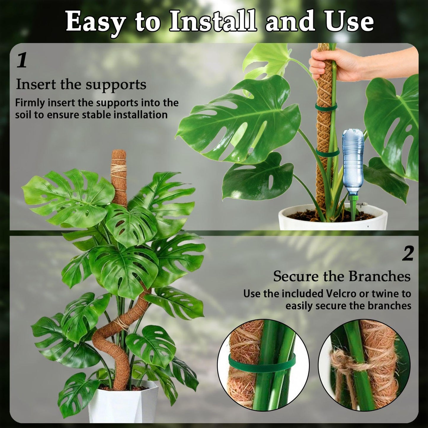 Eralivmart 2 Pack 48 Inch Monstera Plant Support Bendable Moss Pole for Climbing Indoor Plants 7mm Strong Aluminum Core Support Stakes Tall Plant Stake Kit for Potted Plants Pothos Philodendron